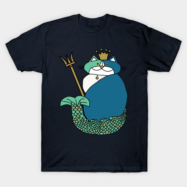 Kevin the Cat Mermaid King T-Shirt by ellenhenryart